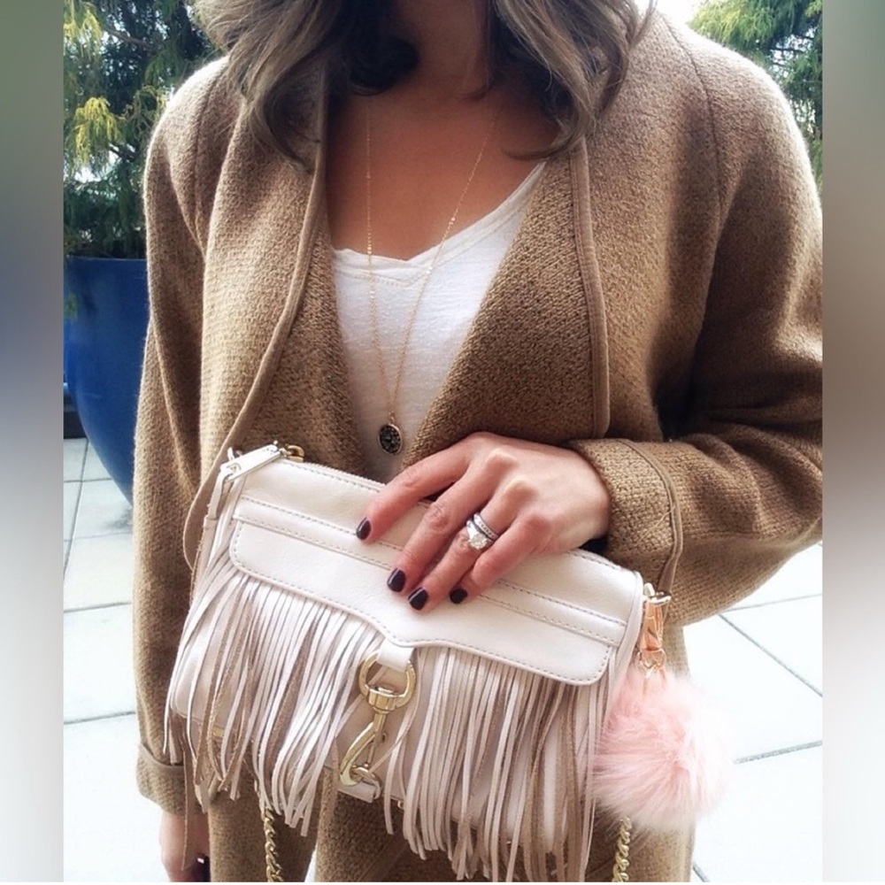 Rebecca Minkoff Fringe Mini Mac Cross Body Bag Women’s Cream Purse